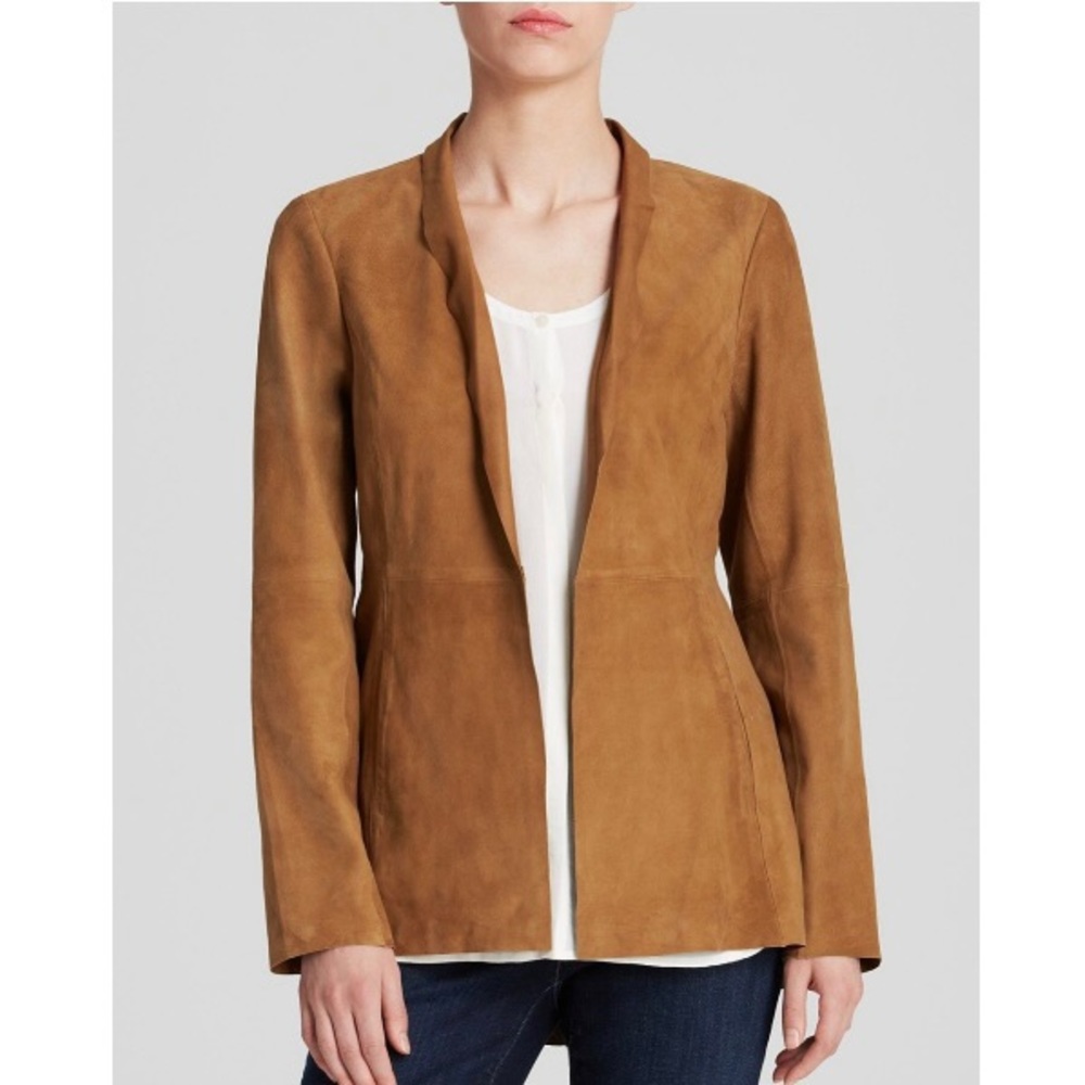 Eileen Fisher Draped 100% Goat Suede caramel Jacket Size Medium